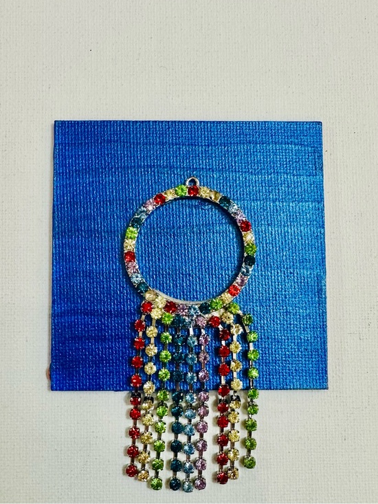 Hand Crafted Other - Rainbow Rhinestone Fringe 3x3 Hand-Painted Mixed Media Magnet